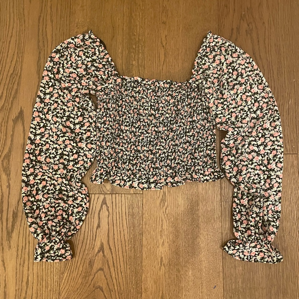 Smocked Floral Print Crop Top